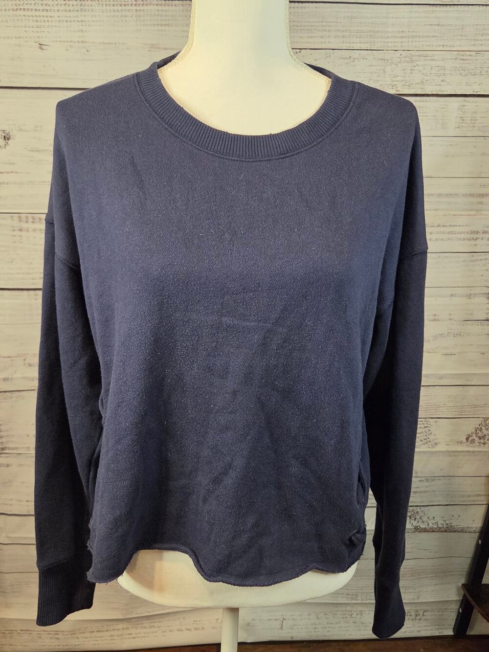 Aerie Navy Blue Cropped Lace-Up Side Sweatshirt Women's Pullover Crewneck